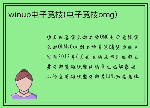 winup电子竞技(电子竞技omg)